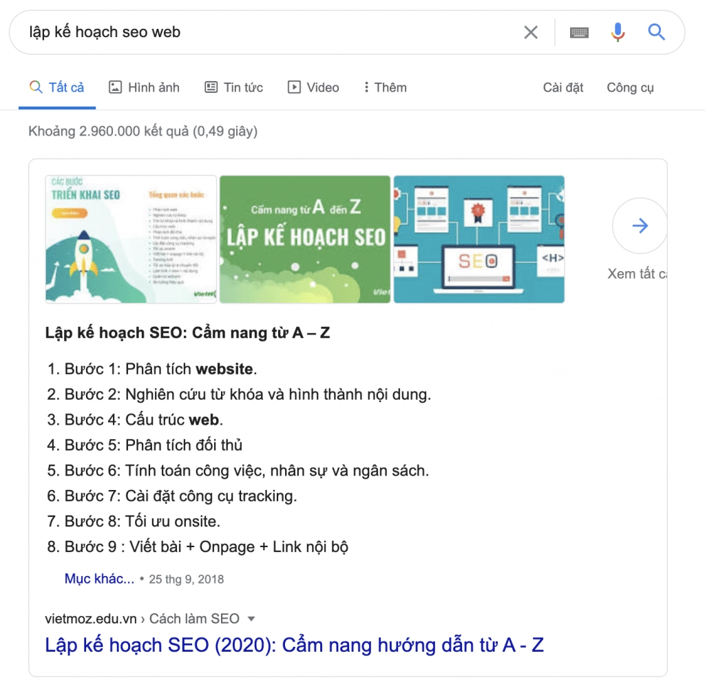 Các Kết Quả Hiển Thị Phổ Biến Trên SERP