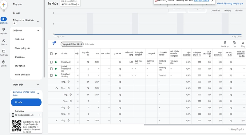 Cách xem Quality Score (điểm chất lượng) trong Google Ads