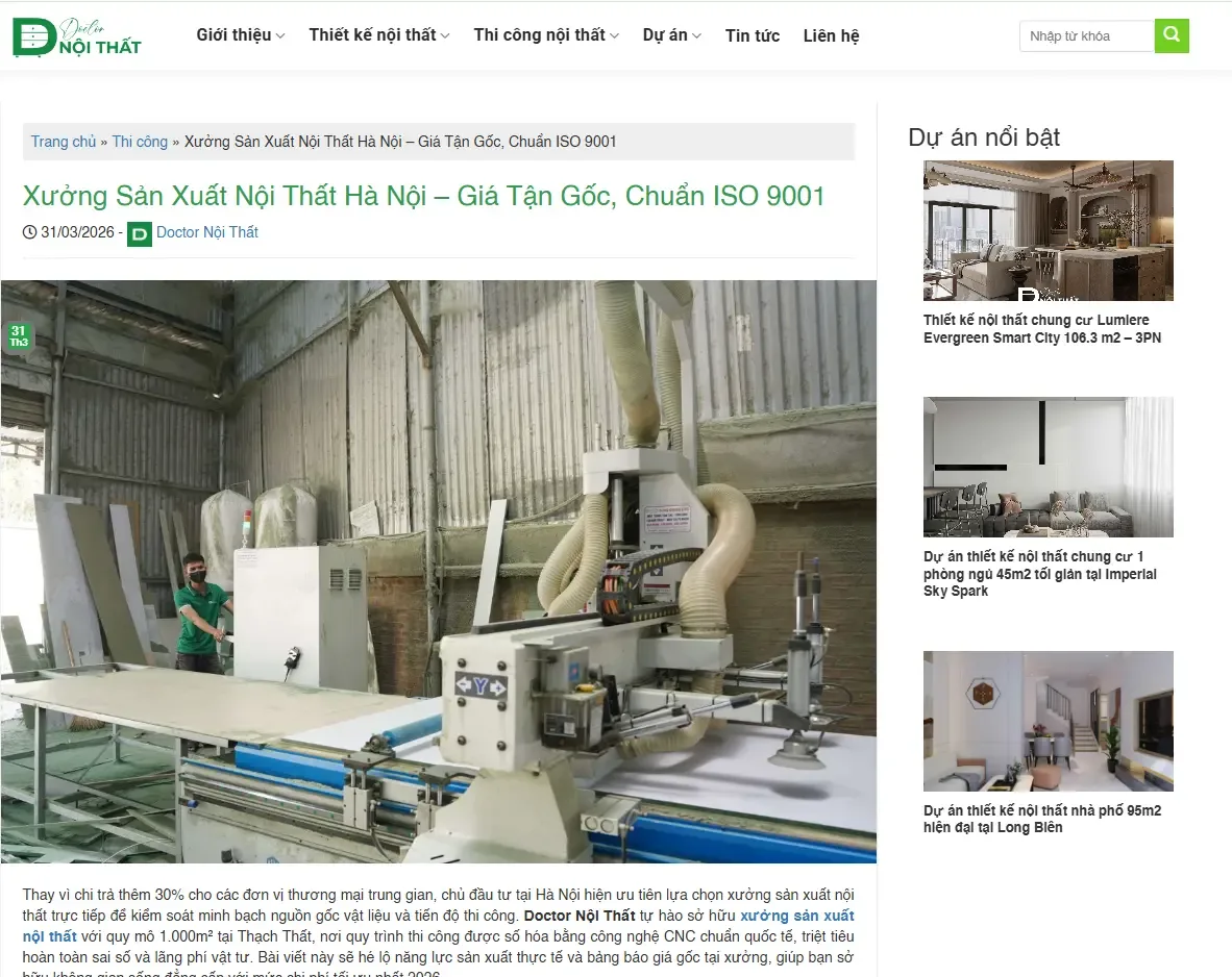 Mẫu website nội thất đẹp cho showroom và xưởng sản xuất
