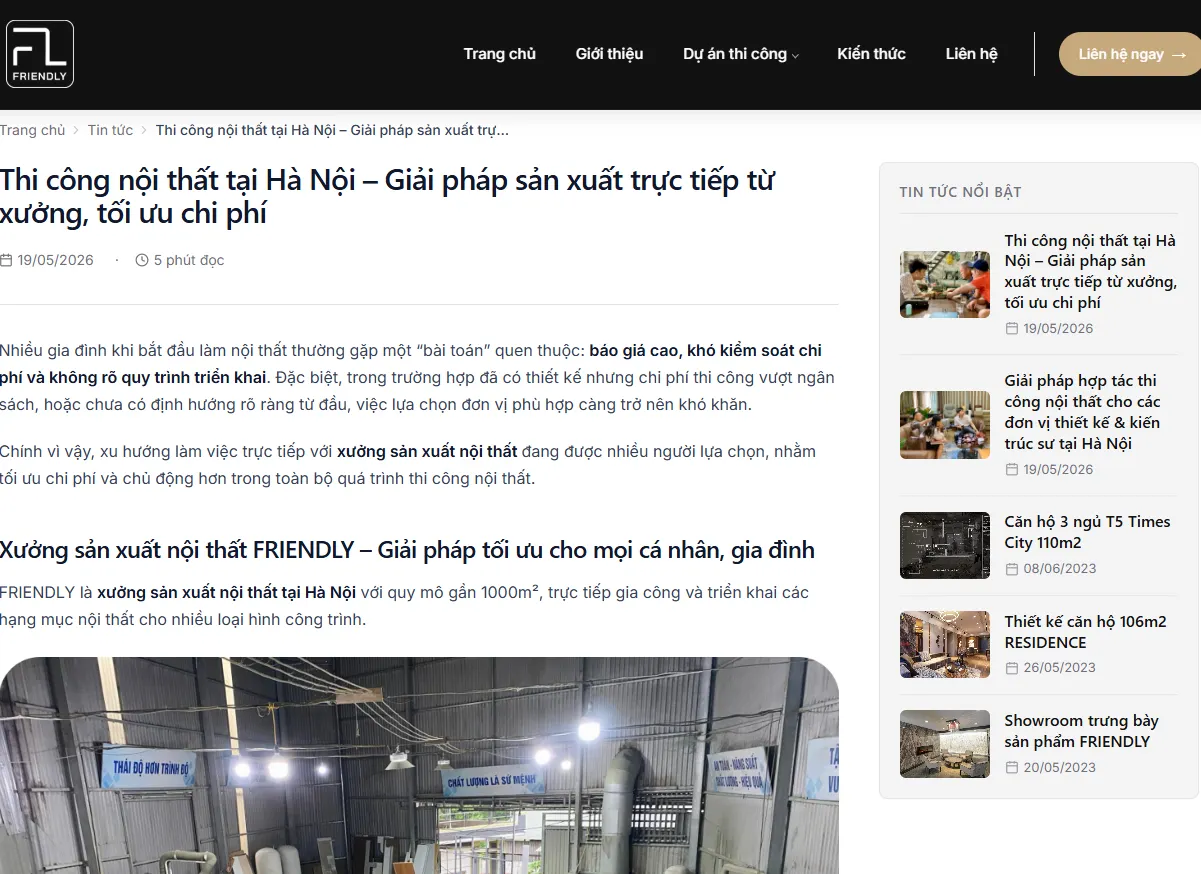 Thiết kế website cho xưởng sản xuất nội thất chuyên nghiệp, chuẩn SEO