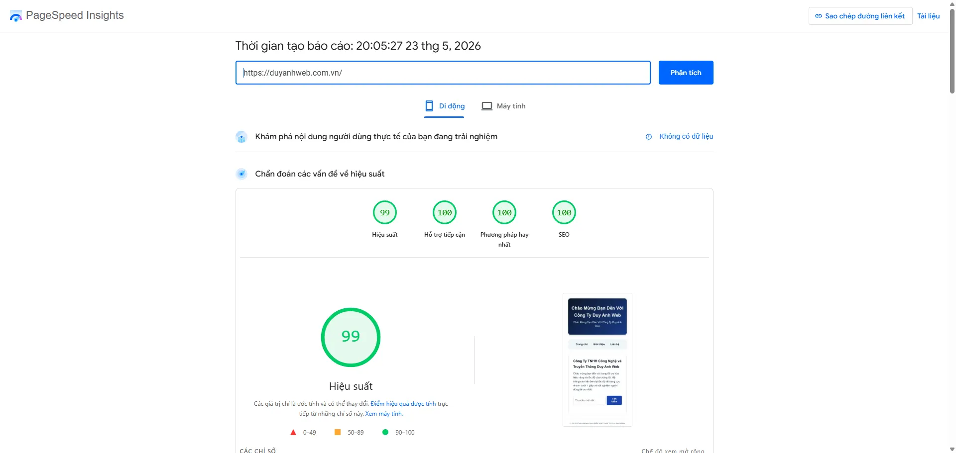 Tối ưu hóa Core Web Vitals và tốc độ tải trang tại công ty thiết kế website chuẩn SEO Duy Anh Web