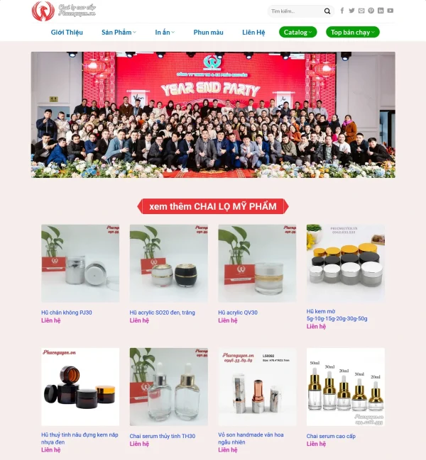 Mẫu Website kinh doanh hũ chai lọ mỹ phẩm MN136