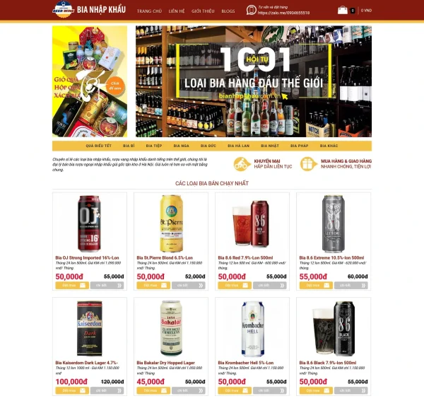 Mẫu Website kinh doanh rượu bia nước ngọt MN107