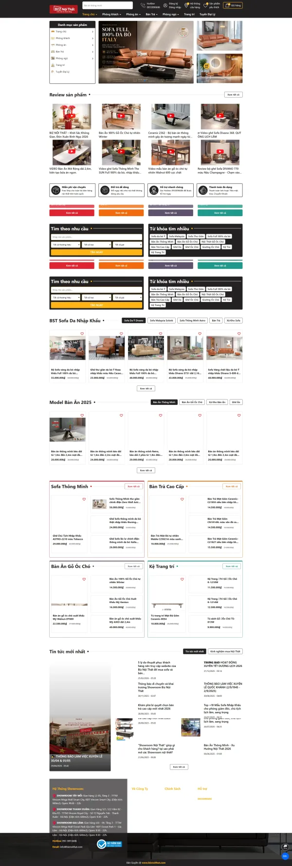 Mẫu website sofa gỗ óc chó mã số MN457