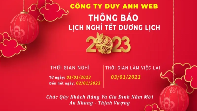 Thông báo lịch nghỉ Tết Dương lịch 2023